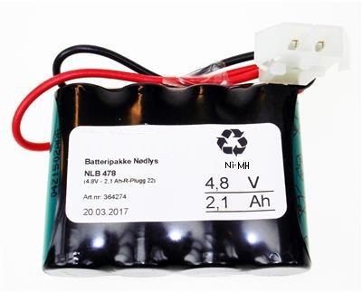 4,8v - 2,1 Ah Ni-Mh -Rekke-Plugg 22 68x17x52mm(lxbxh)