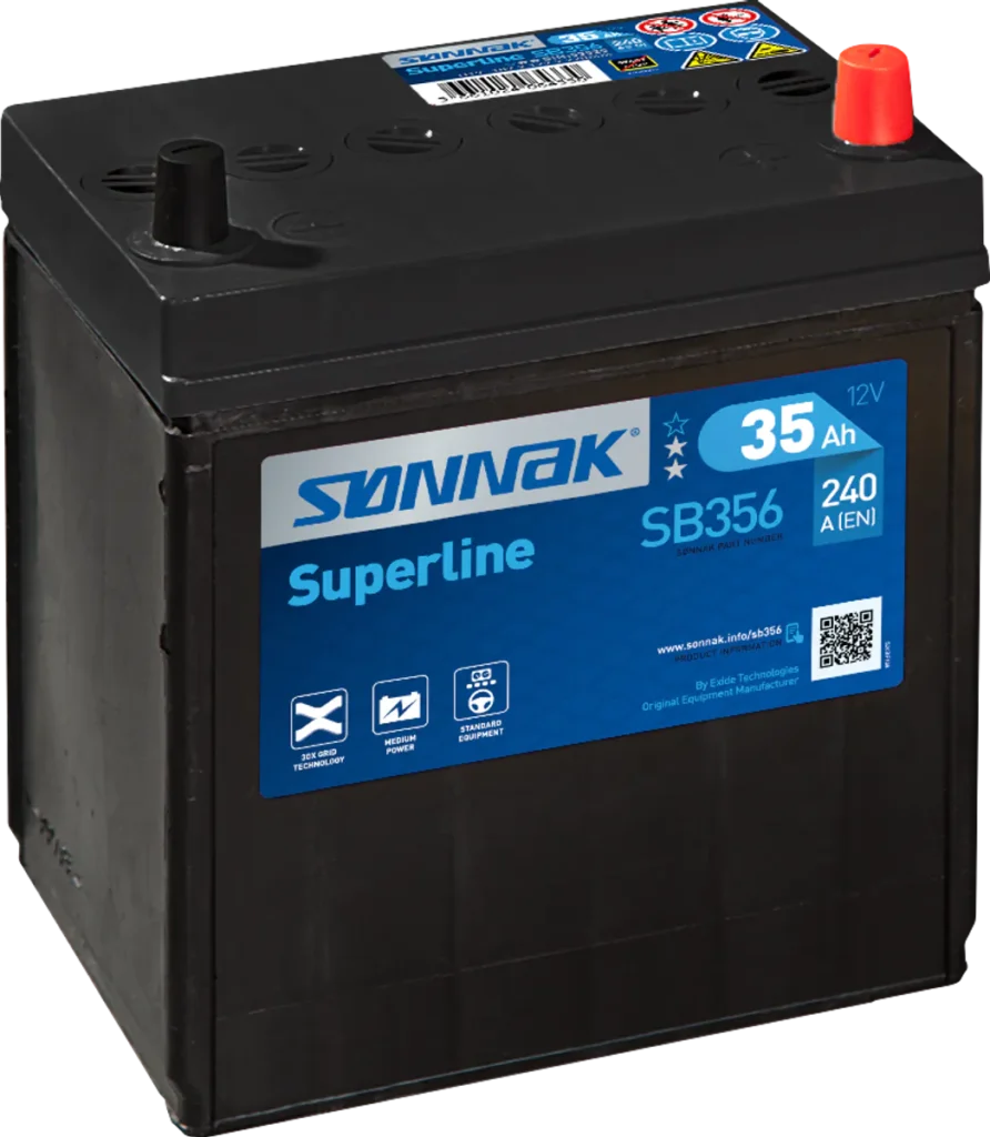 Startbatteri Sønnak 12V 35AH-240A +H tynn pol (B19) 187x127x200/220 mm 8,9 kg