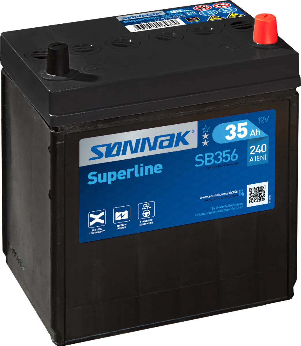 Startbatteri Sønnak 12V 35AH-240A +H tynn pol (B19) 187x127x200/220 mm 8,9 kg - Bilde 1