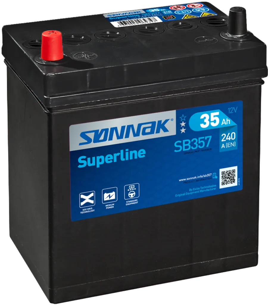 Startbatteri Sønnak 12V 35AH-240A +V tynn pol (B19) 187x127x200/220 mm 8,9 kg
