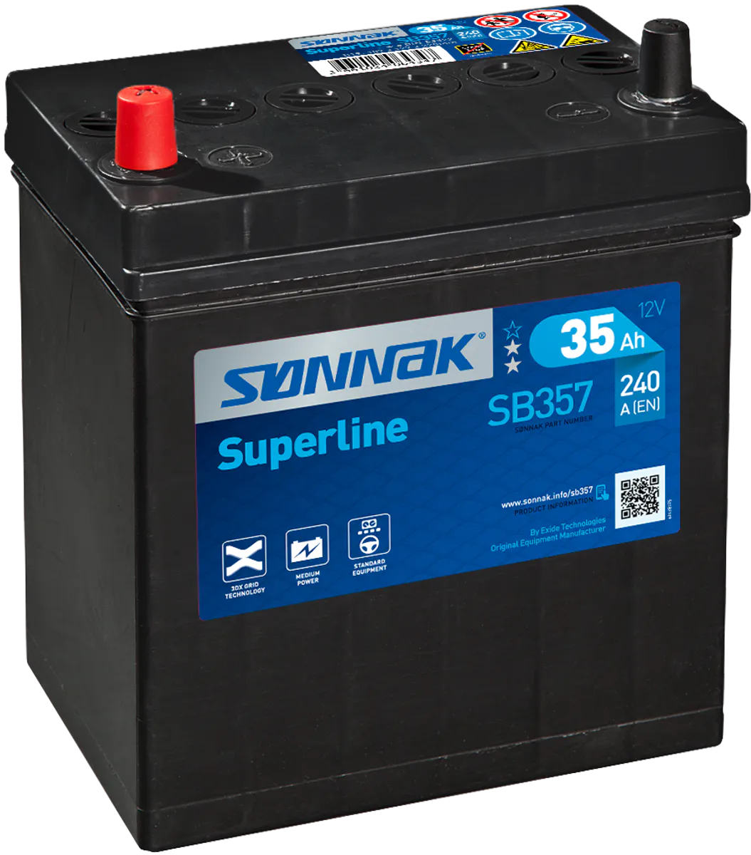 Startbatteri Sønnak 12V 35AH-240A +V tynn pol (B19) 187x127x200/220 mm 8,9 kg - Bilde 1