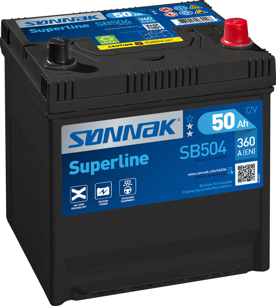Startbatteri Sønnak 50AH-360A+H (D20) B01 feste 200 x 173 x 222mm 12,9 kg - Bilde 1