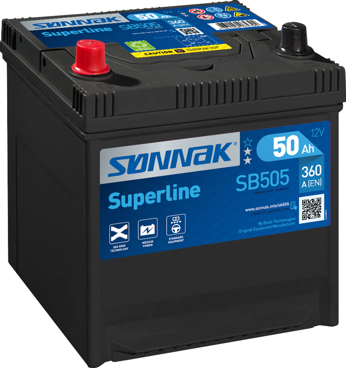 Startbatteri Sønnak 50AH-360A+V (D20) B01 feste 200 x 173 x 222mm 12,9 kg - Bilde 1
