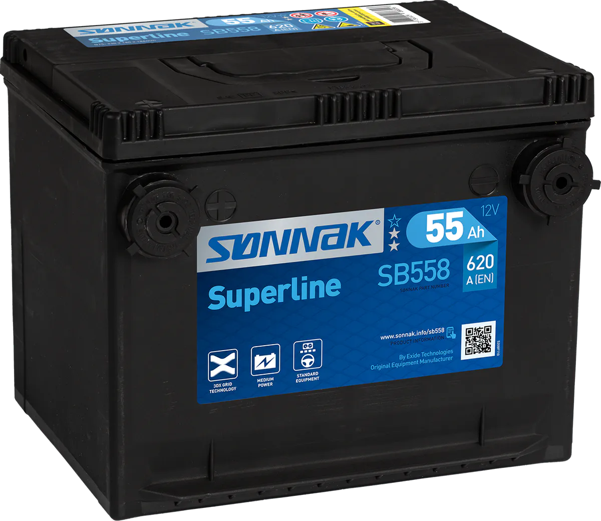 Startbatteri Sønnak 12V 55AH-620A +V sidepoler (G75) 230x180x186 mm 14,2 kg - Bilde 1