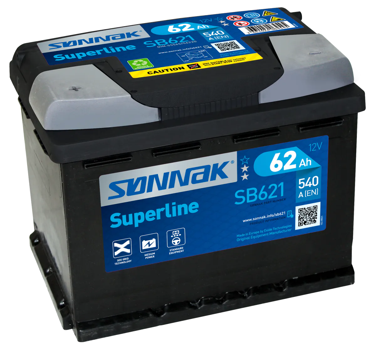 Startbatteri Sønnak Powerline 62Ah - 540Ah +V L02 242 x 175 x 190mm 14,4 kg - Bilde 1