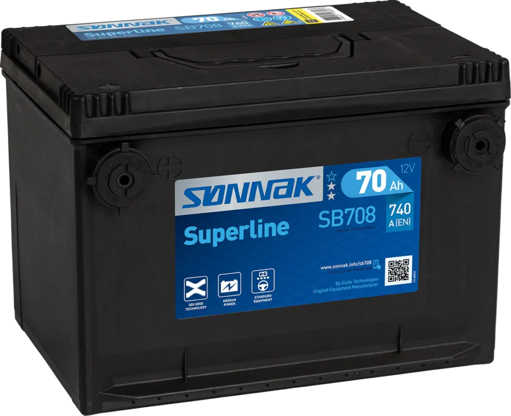 Startbatteri Sønnak 12V 70AH-740A +V sidepoler (G78) 260x180x186 mm 16,7 kg