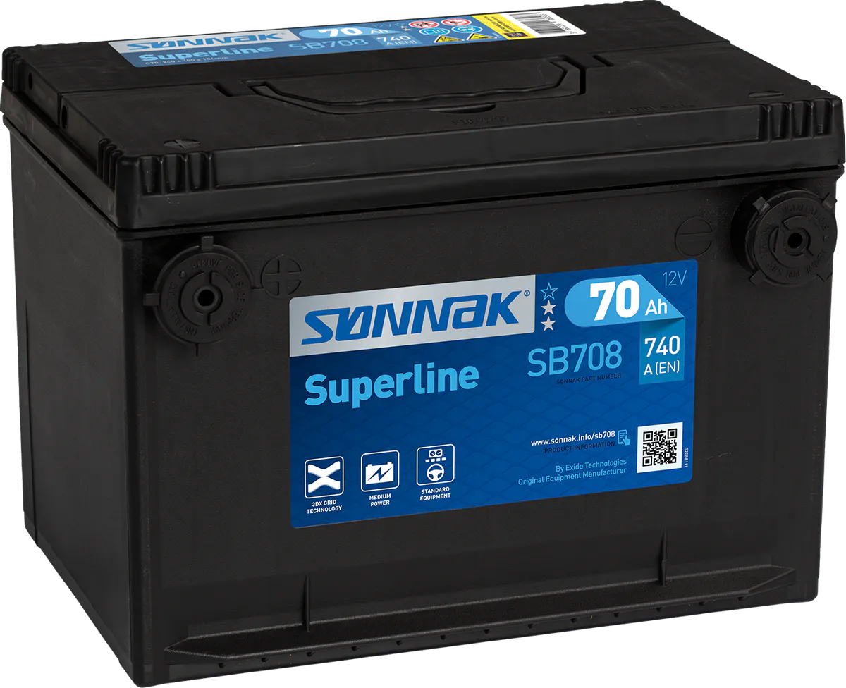 Startbatteri Sønnak 12V 70AH-740A +V sidepoler (G78) 260x180x186 mm 16,7 kg - Bilde 1