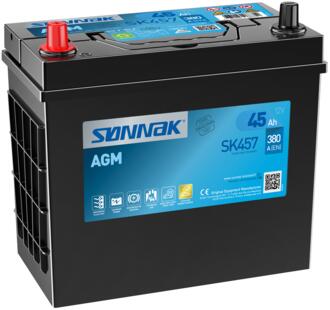 Startbatteri AGM Sønnak 12V45AH-380A+V (B0) 237 x 127 x 227mm 13,5 kg