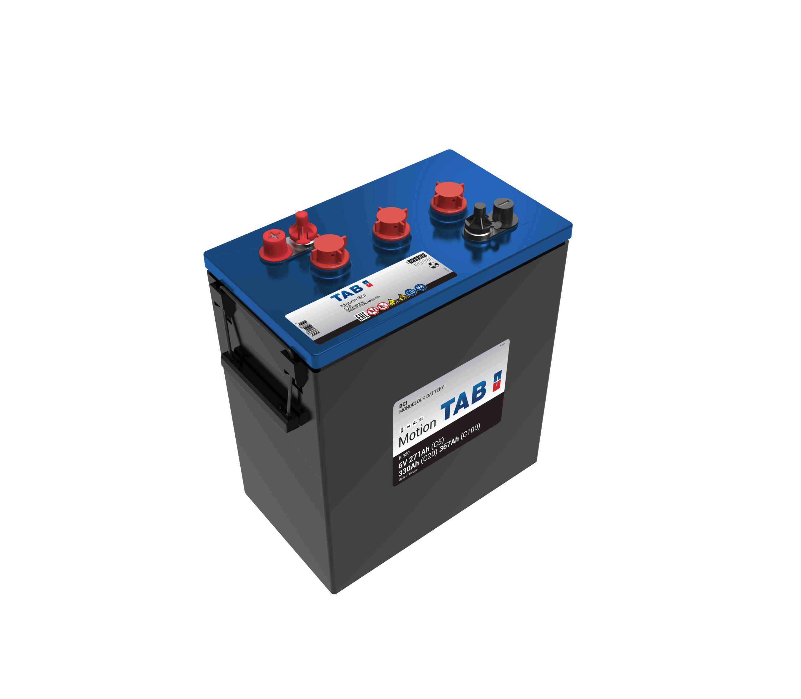 TAB deep cycle 6V 330AH/20-271AH/5 (BCI902 – B330 1026445) 308x174x337/366 mm vekt 42,8 kg - Bilde 1