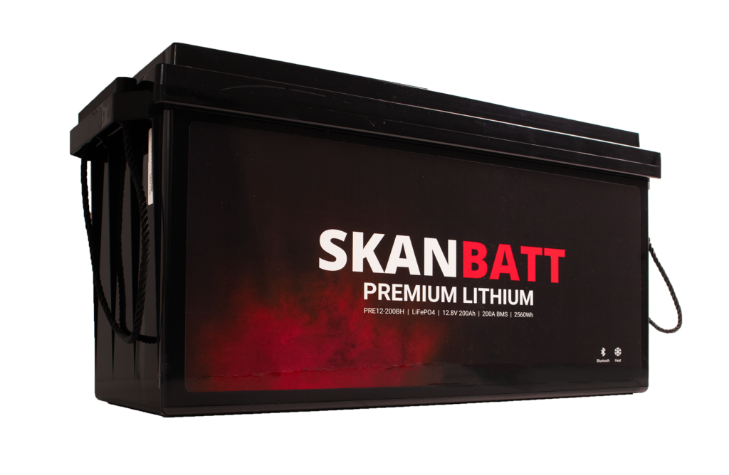 SKANBATT Premium Lithium - 12V 200Ah 200A BMS - 502x187x242mm - Bluetooth - Heat - 8 Års garanti