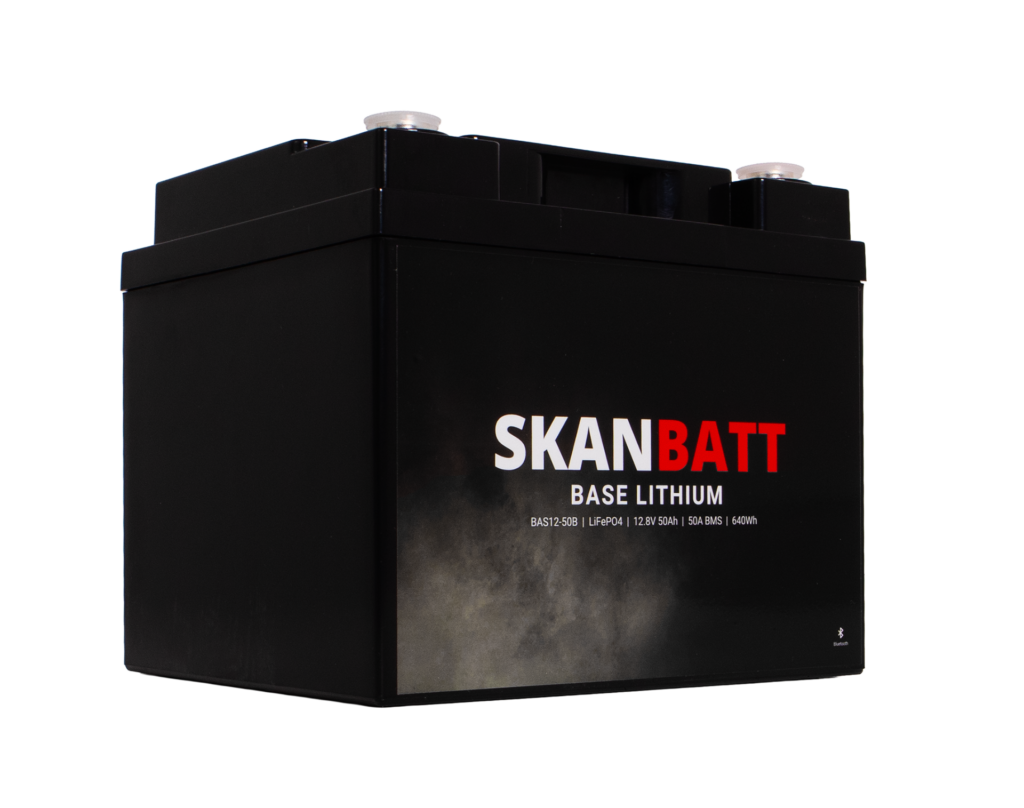 SKANBATT Base Lithium - 12V 50Ah 50A BMS - 198x166x170mm - Bluetooth - 3 Års garanti