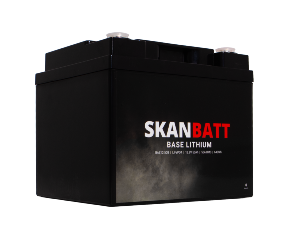 SKANBATT Base Lithium - 12V 50Ah 50A BMS - 198x166x170mm - Bluetooth - 3 Års garanti
