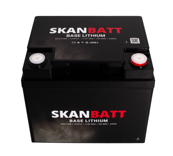 SKANBATT Base Lithium - 12V 50Ah 50A BMS - 198x166x170mm - Bluetooth - 3 Års garanti
