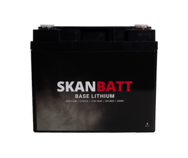 SKANBATT Base Lithium - 12V 50Ah 50A BMS - 198x166x170mm - Bluetooth - 3 Års garanti