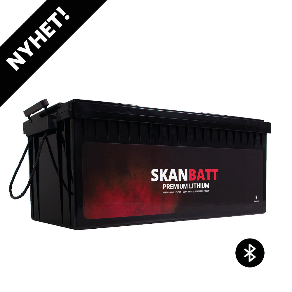 SKANBATT Premium Lithium - 24V 200Ah 200A BMS - 522x268x218mm - Bluetooth - 8 Års garanti