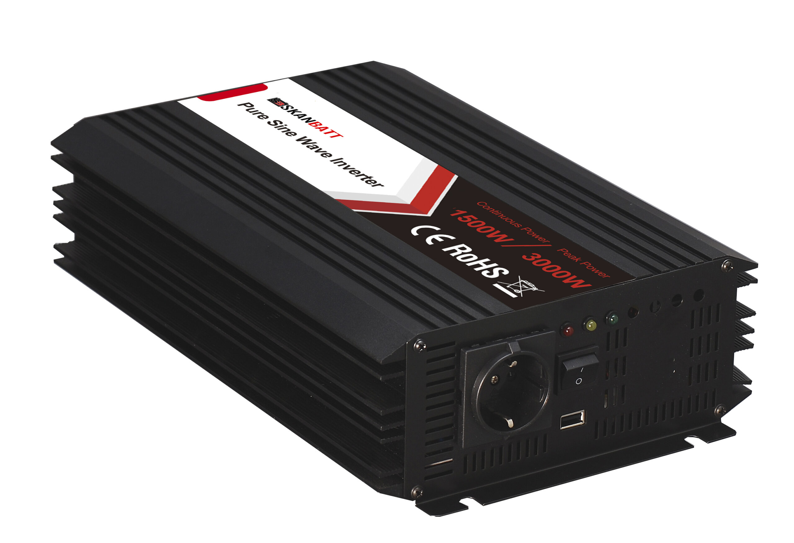 SKANBATT Inverter 12V 1500W Ren Sinus m/Trådløs Fjernkontroll 342x157x75mm - Bilde 1