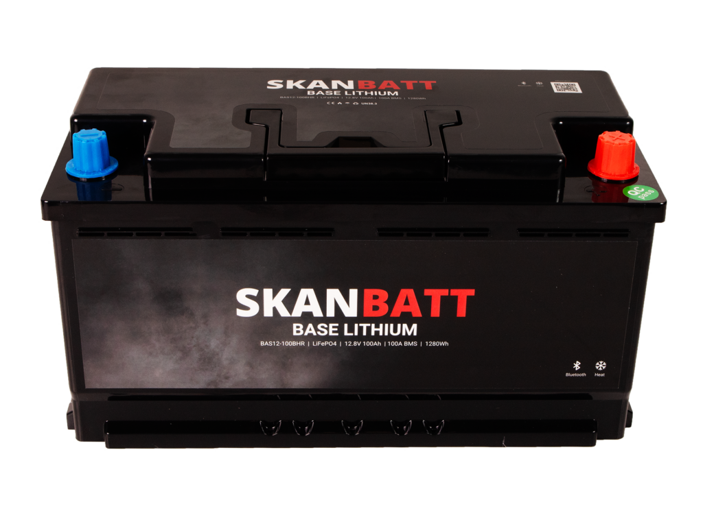 SKANBATT Base Lithium - 12V 100Ah 100A BMS - 355x175x190mm - Bluetooth - Heat - 3 Års garanti - Bobil +H