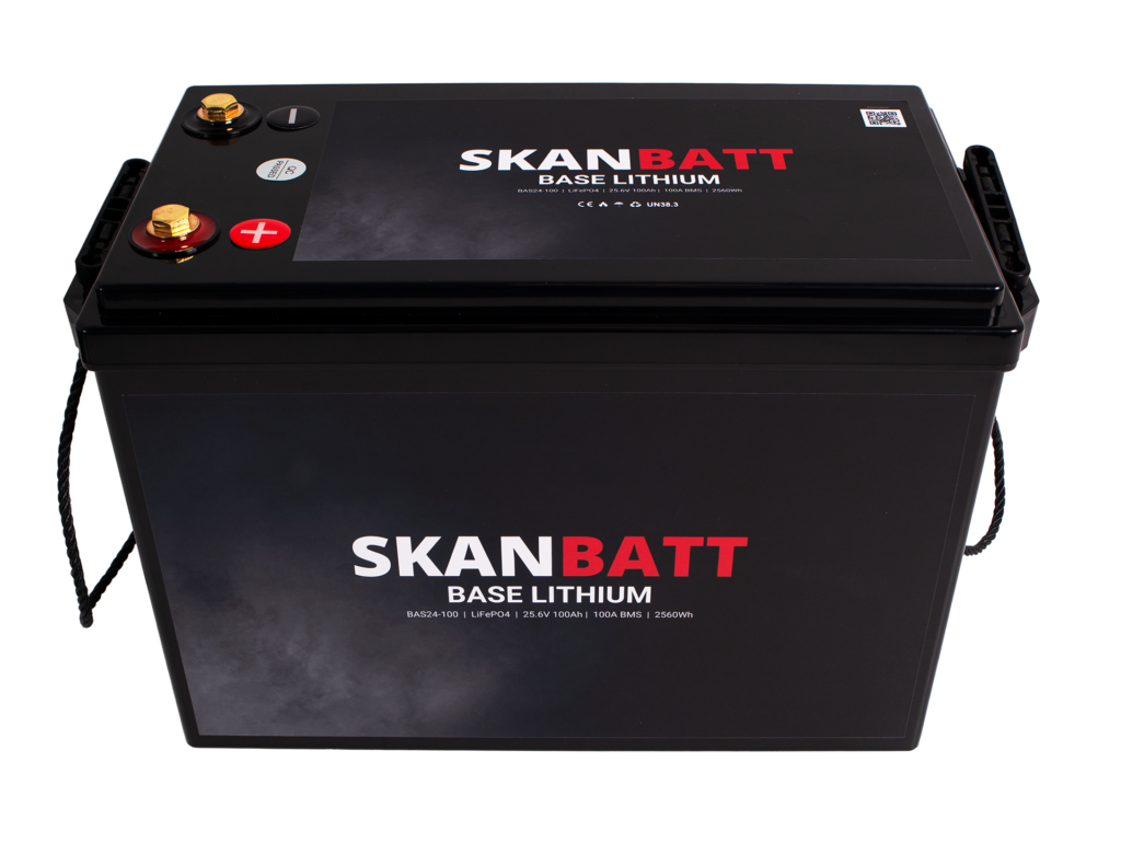 SKANBATT Base Lithium - 24V 100Ah 100A BMS - 345x190x245mm - 3 Års garanti