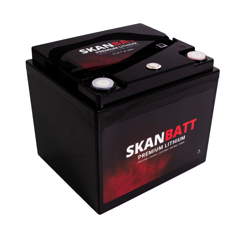 SKANBATT Premium Lithium - 12V 50Ah 60A BMS - 196x168x175mm - Bluetooth