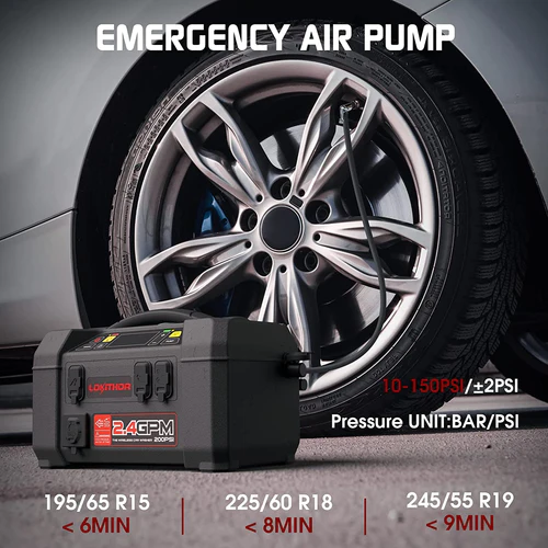 LOKITHOR Lithium Startbooster 12V 2500A med 150 PSI Luftkompressor og 1.5 MPA bærbart høytrykkspylersett