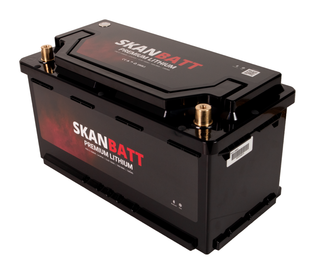 SKANBATT Premium Lithium - 12V 100Ah 100A BMS - 359x178x188mm - Bluetooth - Heat - 8 Års garanti - Bobil +H