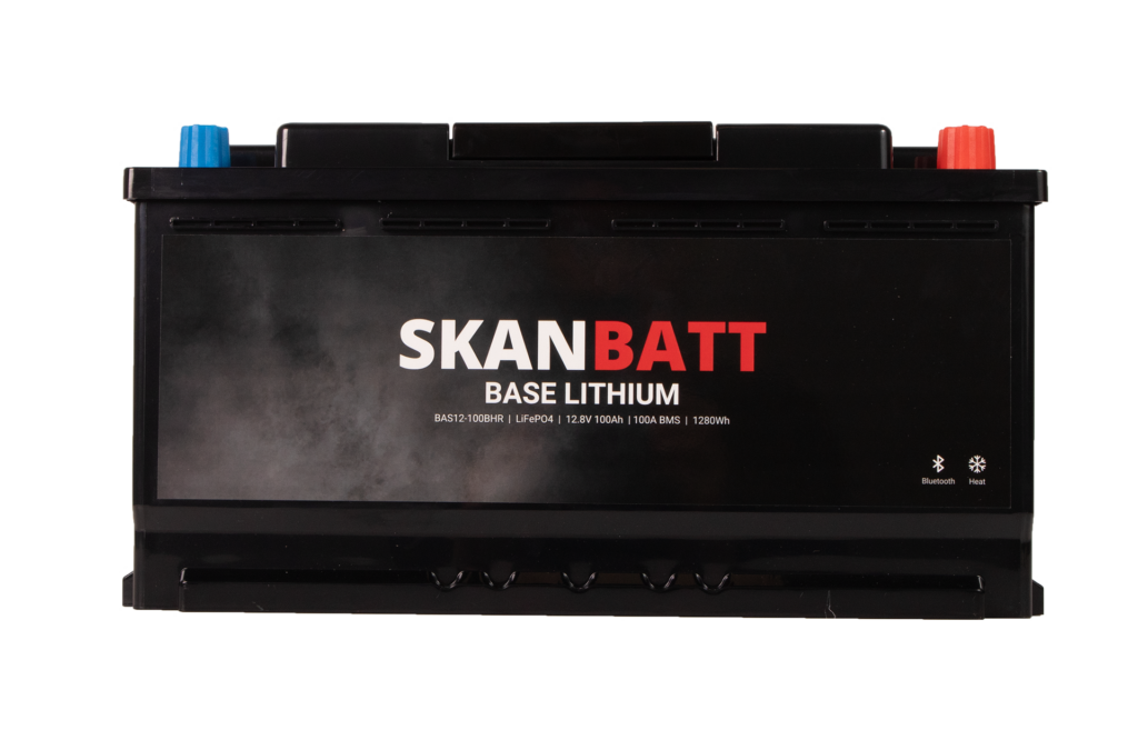 SKANBATT Base Lithium - 12V 100Ah 100A BMS - 355x175x190mm - Bluetooth - Heat - 3 Års garanti - Bobil +H