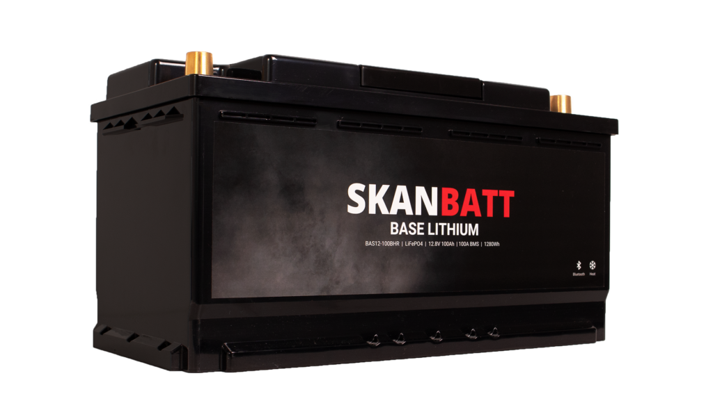 SKANBATT Base Lithium - 12V 100Ah 100A BMS - 355x175x190mm - Bluetooth - Heat - 3 Års garanti - Bobil +H