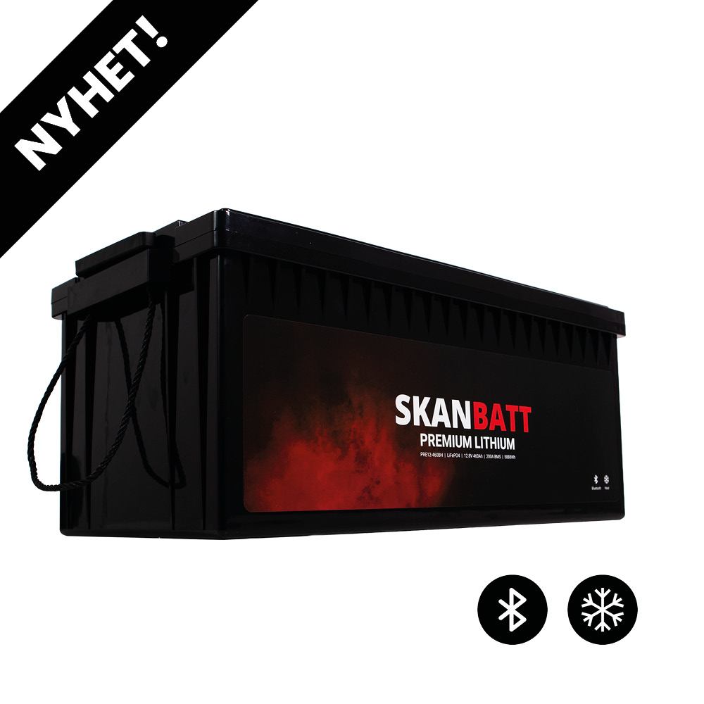 SKANBATT Premium Lithium - 12V 460Ah 200A BMS - 522x218x268mm - Bluetooth - Heat - 8 Års garanti