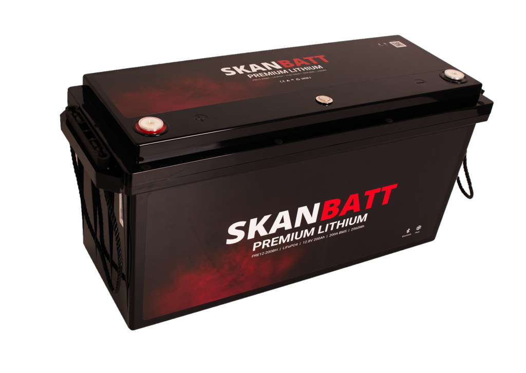 SKANBATT Premium Lithium - 12V 200Ah 200A BMS - 502x187x242mm - Bluetooth - Heat - 8 Års garanti
