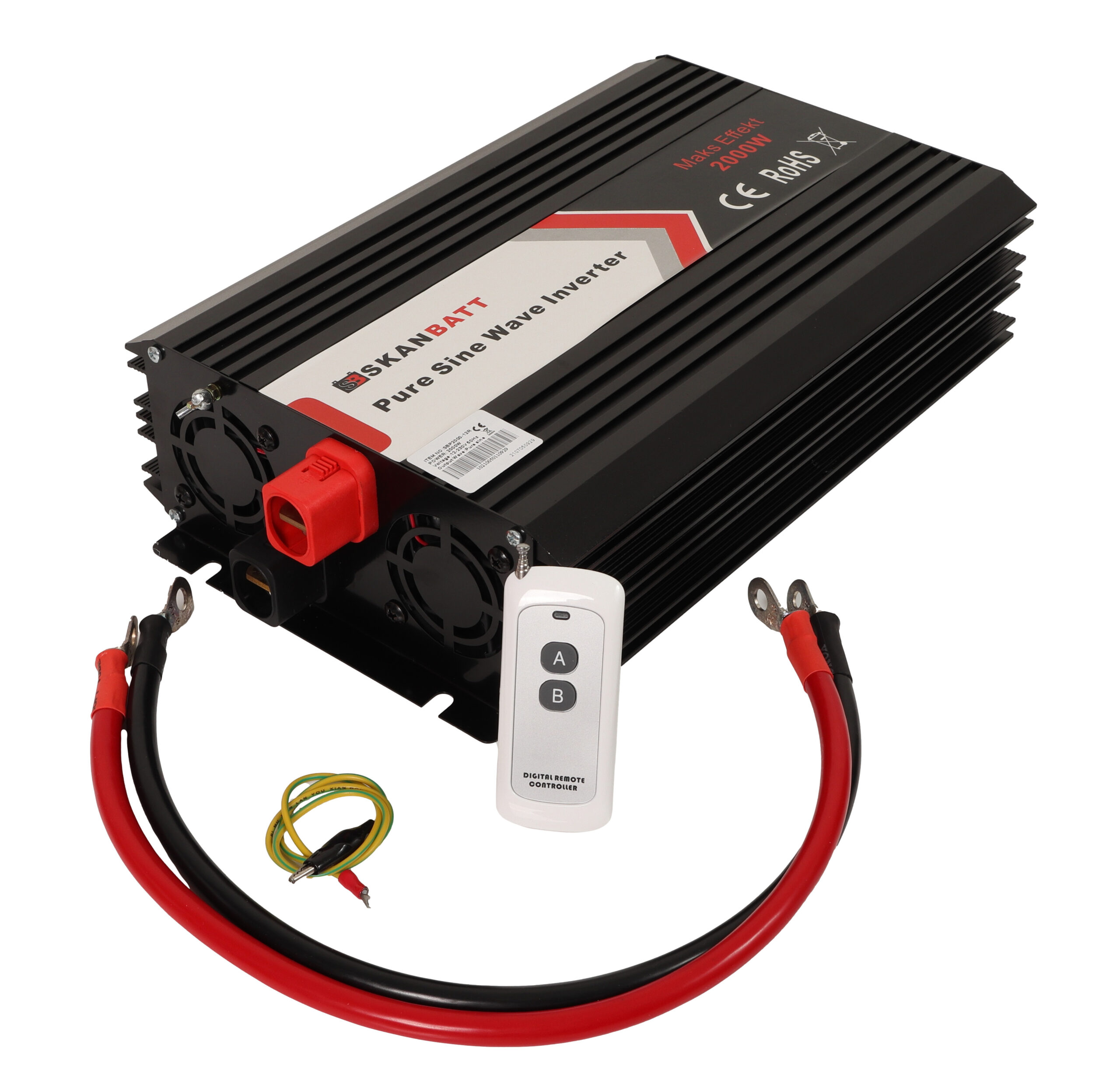 SKANBATT Inverter 12V 2000W Ren Sinus m/Trådløs Fjernkontroll - Bilde 2