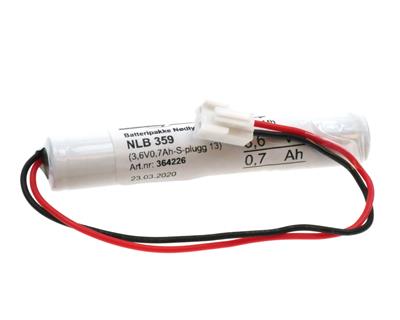 nlb359 3,6v - 700mAh – Ni-Mh Stav med ledning og plugg (Polvent) (lengde 86mm, Diameter 14mm)