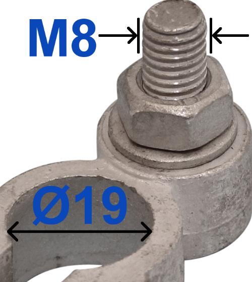 Polsko 25-70mm^2 positiv Ø19 m/bolt og skive 8mm