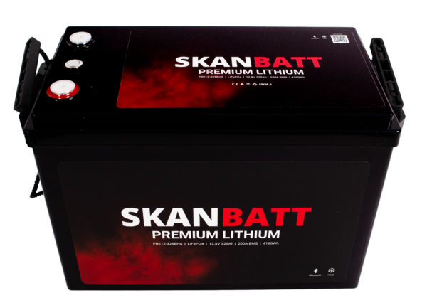SKANBATT Premium Lithium - 12V 325Ah 200A BMS - 345x190x245mm - Bluetooth - Heat - 8 Års garant