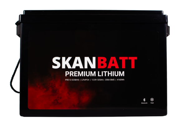 SKANBATT Premium Lithium - 12V 325Ah 200A BMS - 345x190x245mm - Bluetooth - Heat - 8 Års garant
