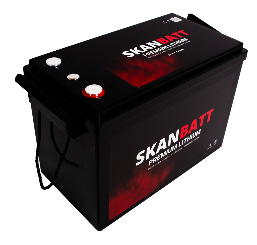 SKANBATT Premium Lithium - 12V 325Ah 200A BMS - 345x190x245mm - Bluetooth - Heat - 8 Års garant
