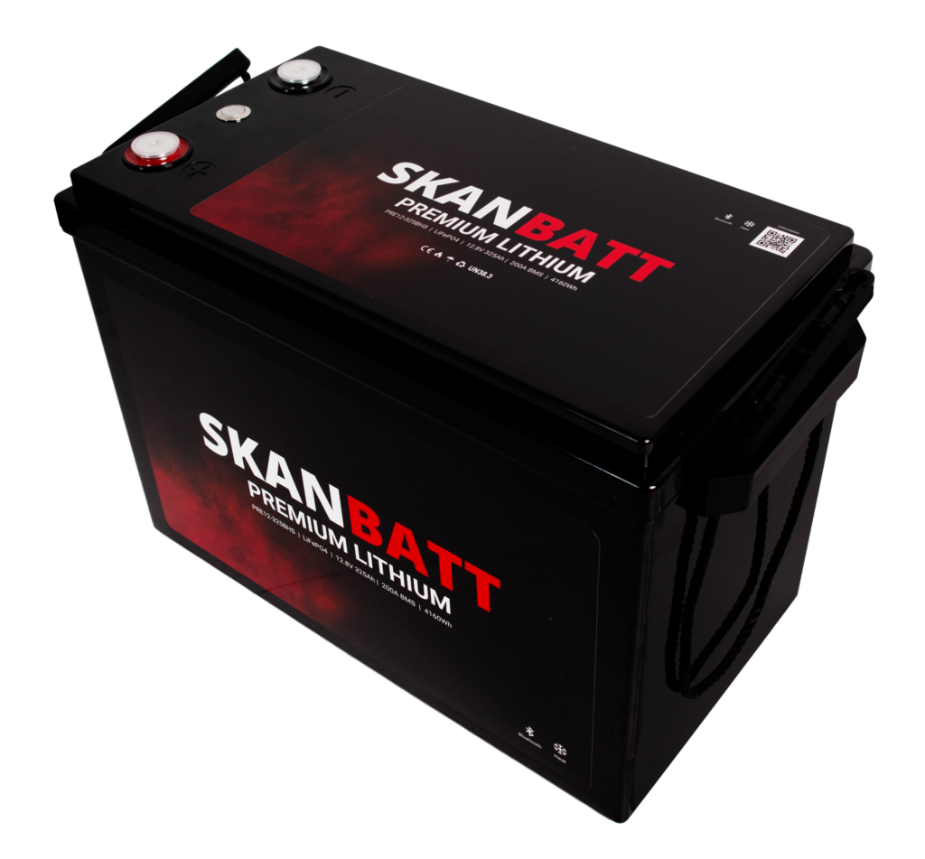 SKANBATT Premium Lithium - 12V 325Ah 200A BMS - 345x190x245mm - Bluetooth - Heat - 8 Års garant