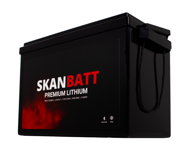 SKANBATT Premium Lithium - 12V 325Ah 200A BMS - 345x190x245mm - Bluetooth - Heat - 8 Års garant