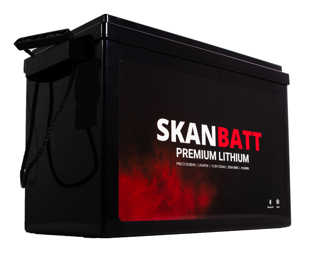 SKANBATT Premium Lithium - 12V 325Ah 200A BMS - 345x190x245mm - Bluetooth - Heat - 8 Års garant